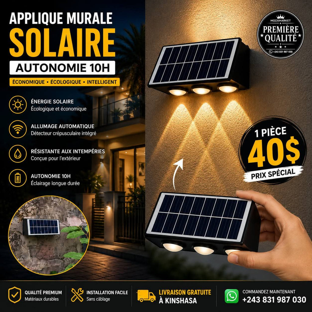 Applique Murale Solaire  LED – Éclairage Extérieur Automatique 10H