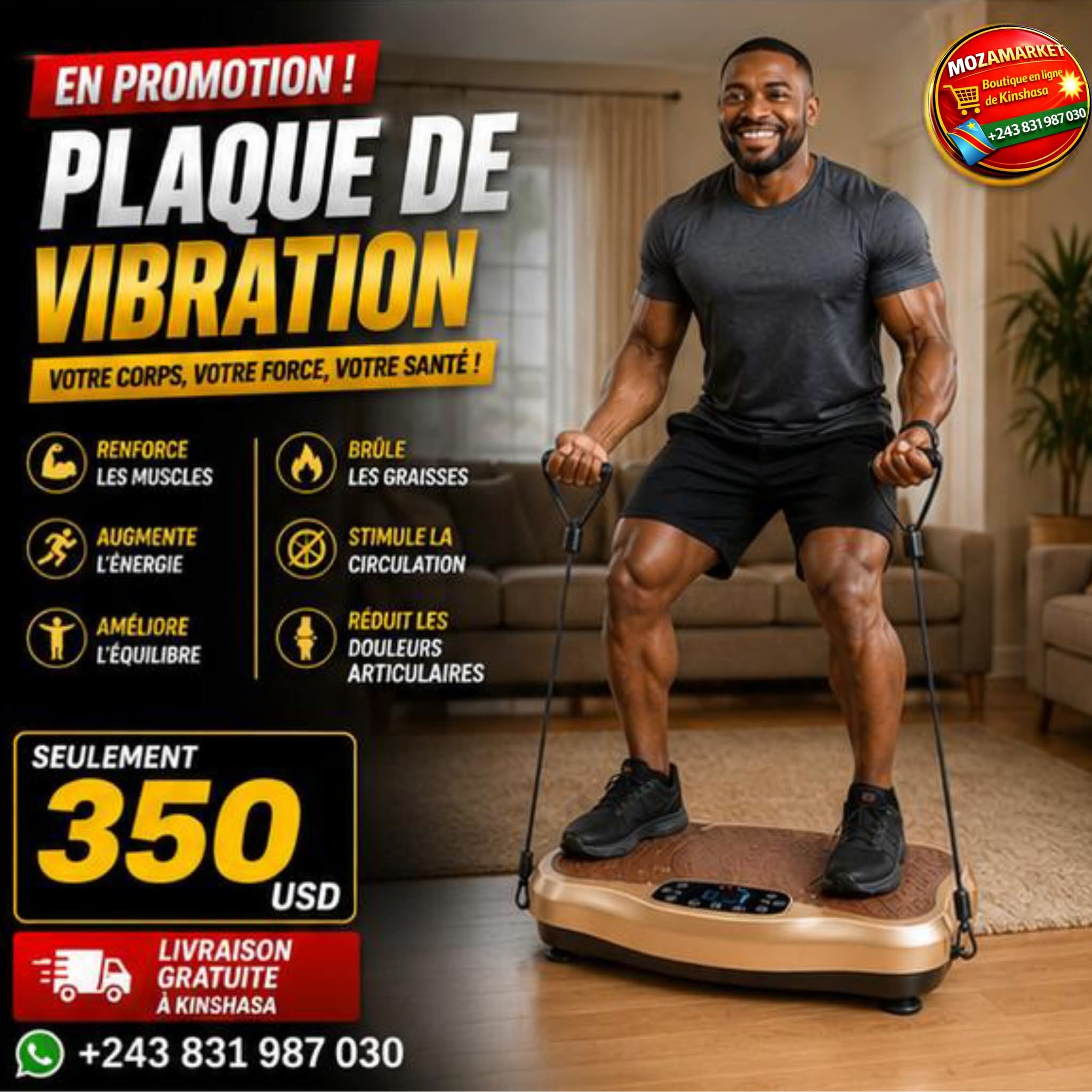 Plaque de Vibration Fitness – Appareil d’Exercice Corps Entier