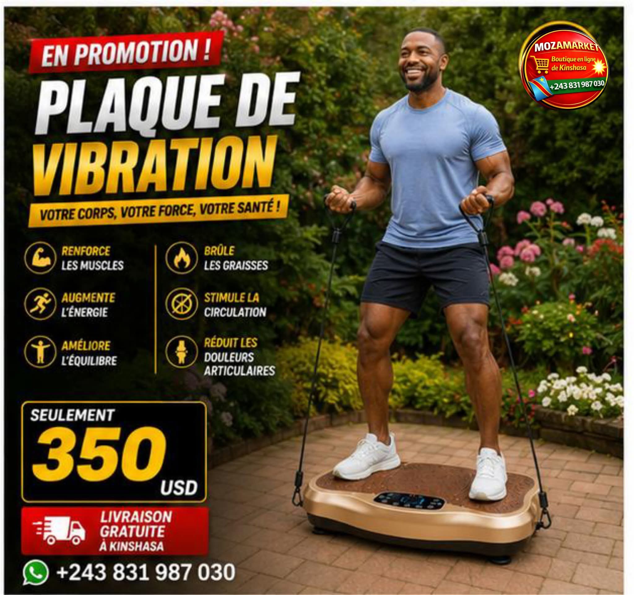 Plaque de Vibration Fitness – Appareil d’Exercice Corps Entier