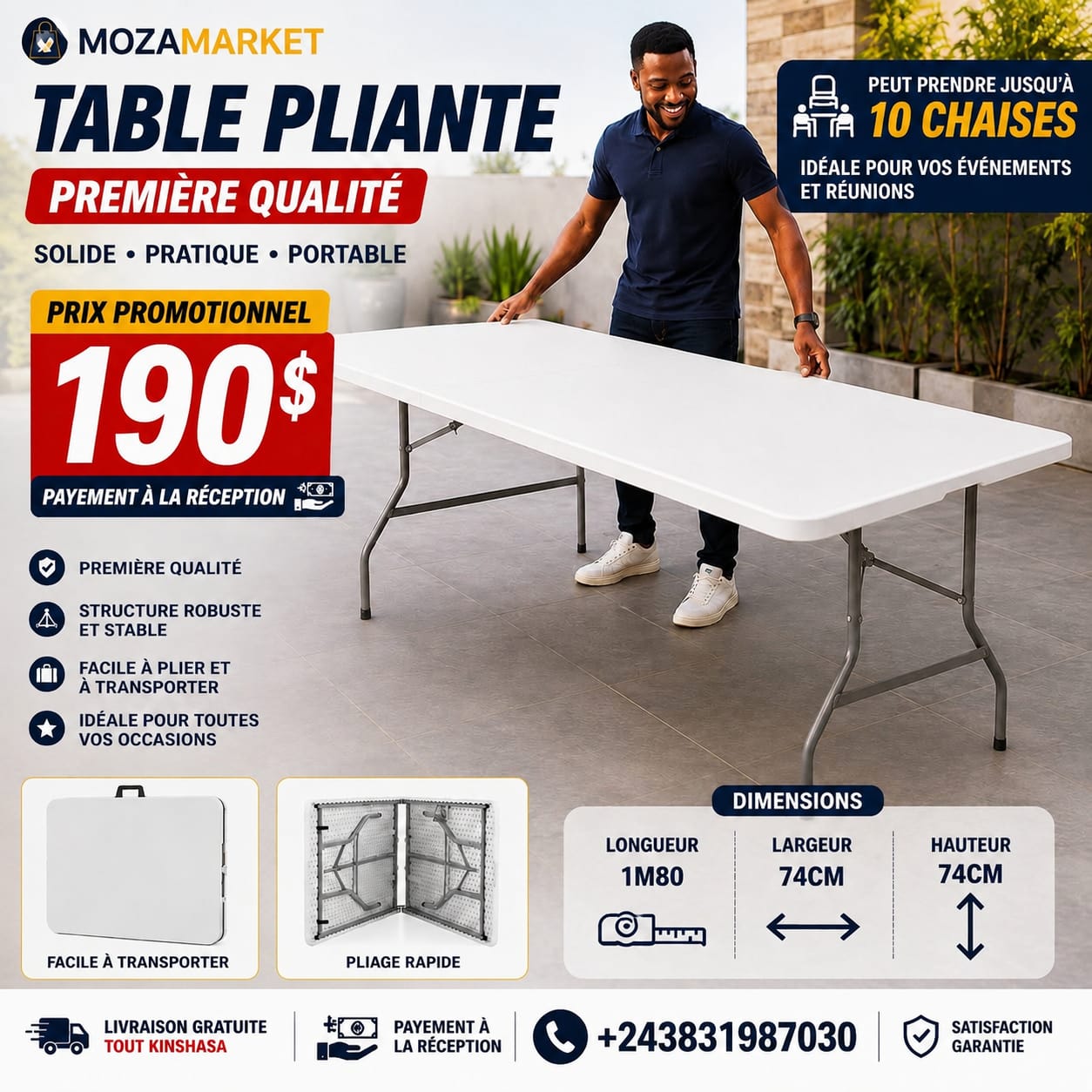 1.80m Portable Folding Table – Premium Quality