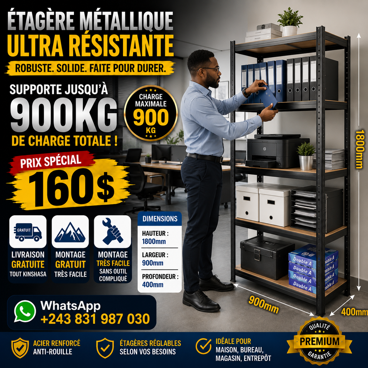 Étagère Métallique Ultra Résistante – Charge Jusqu’à 900 kg